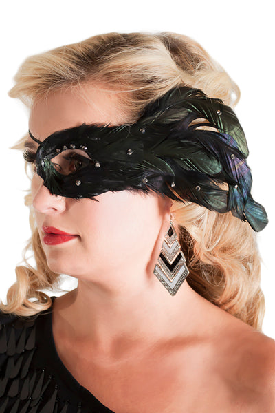 Peacock Feather Single Eye Mask In Iridescent Black