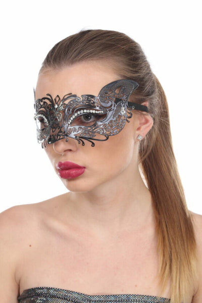 Venetian Fox Mask in Black Metal