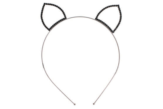 Kitty Cat Tiny Ears Rhinestone Headband in Black