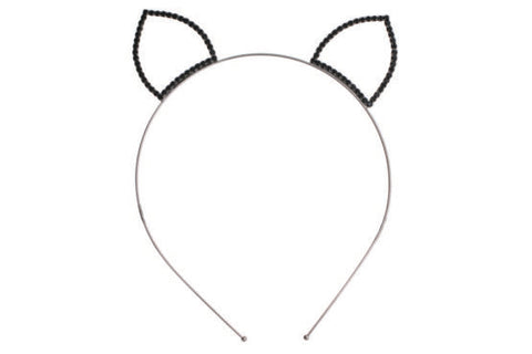 Kitty Cat Tiny Ears Rhinestone Headband in Black