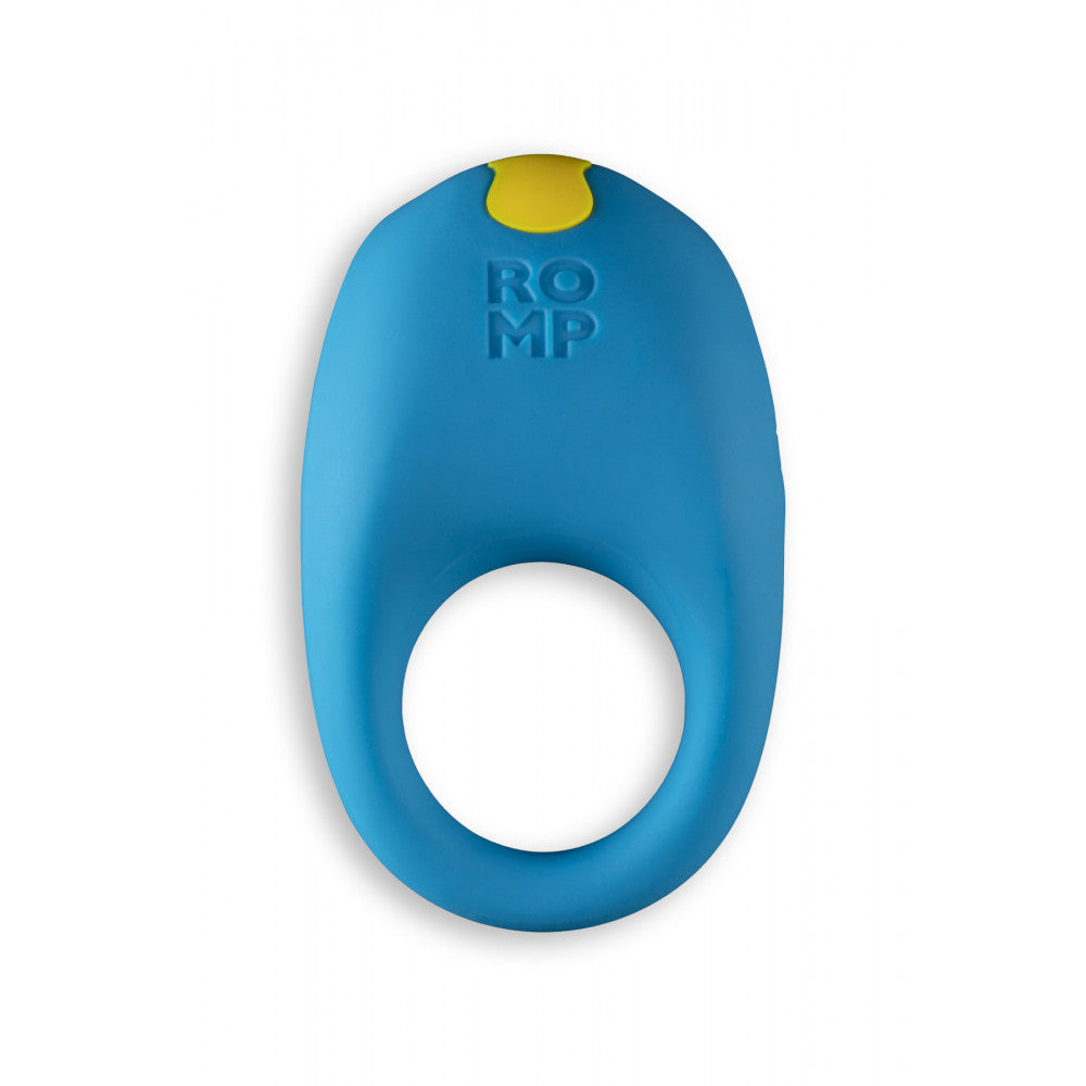another view of a blue beginner's cock ring with stretchy c-ring