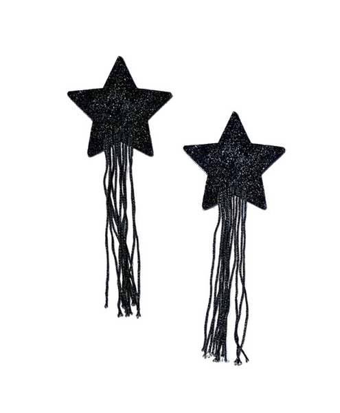 Glitter Star Tassel Pasties in Black