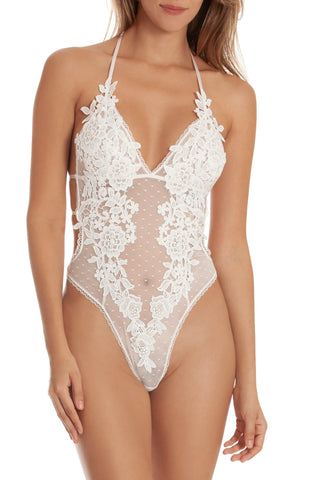 Head Over Heels Applique Lace Teddy in Ivory