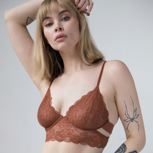 Monique Morin Wild Lace Long Line Bra in Salted Caramel