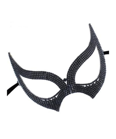 black rhinestone covered cat eye mask with fierce dramatic eye shape