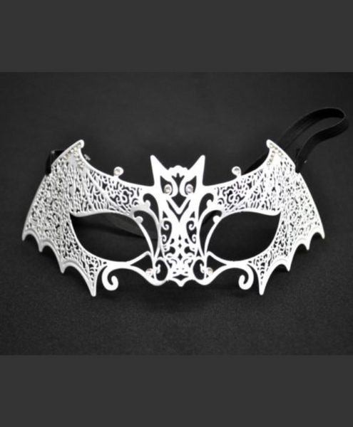 Venetian Style Bat Mask in White Metal