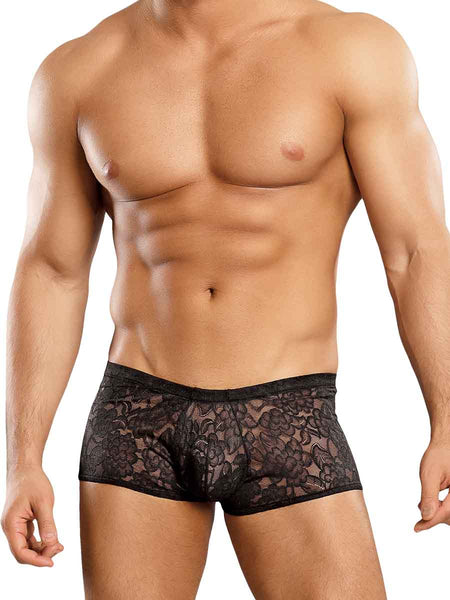 Stretch Lace Mini Short in Black by Male Power