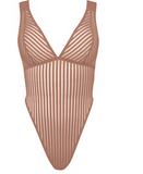 Monique Morin Vertigo X Mesh Bodysuit in Mushroom Rose