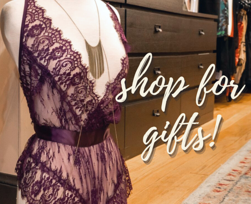 image of mannequin with purple lace lingerie. text reads shop for gifts